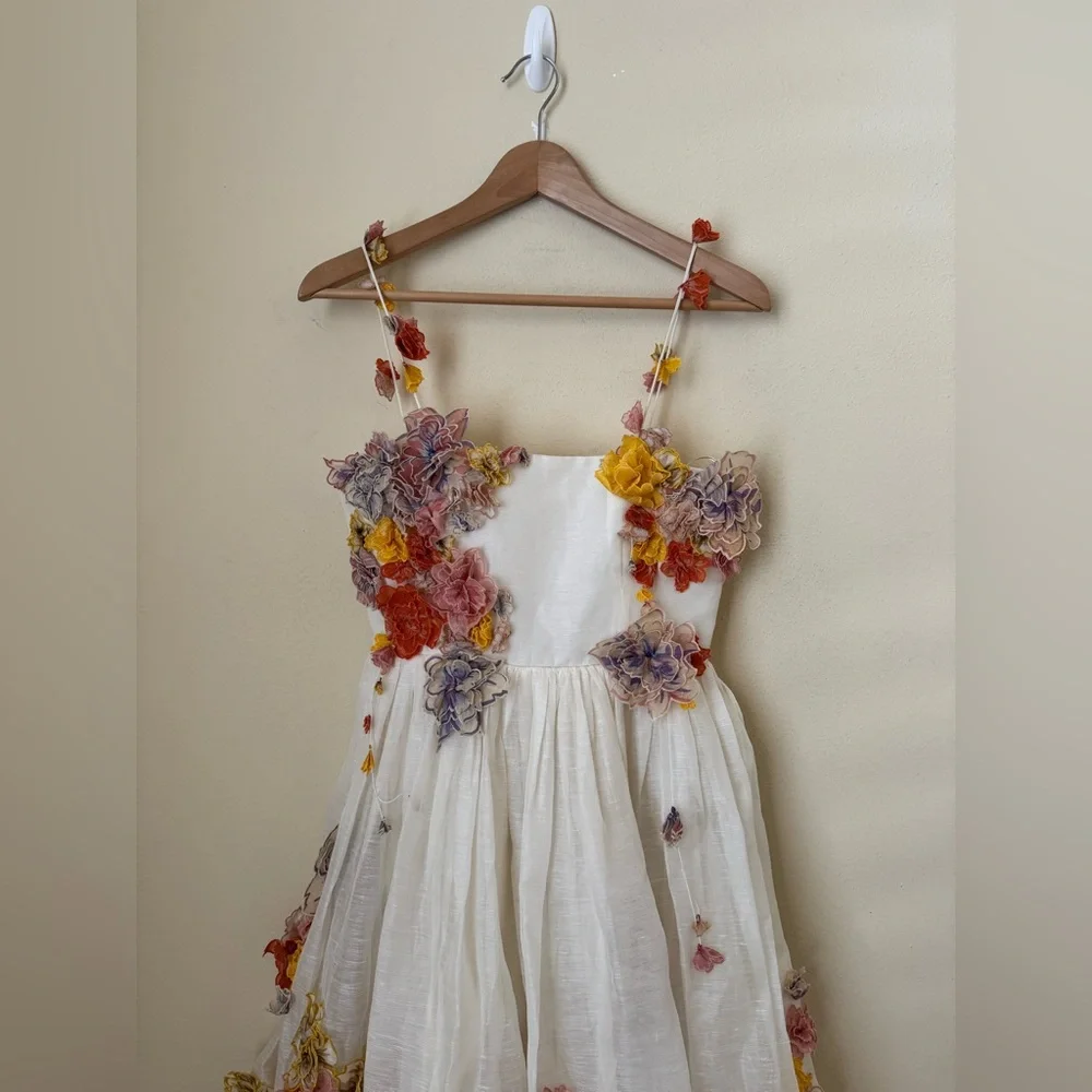Zimmermann New Postcard Midi Dress Floral Applique White Size 1 - Picture 3 of 9
